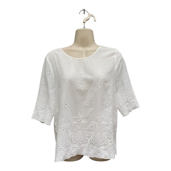 Lipslide White Embroidered cut-outs blouse buttons at back 100% cotton size M - Picture 1 of 8